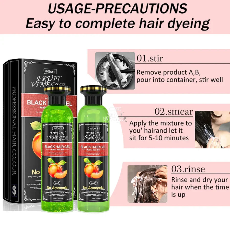Natural Fruit Vineger Black Gel Hair Color | Natural Hair Dye for Men & Women | No Ammonia & No PPD, Long-Lasting, Gentle on Scalp | 100% Gray Hair Coverage