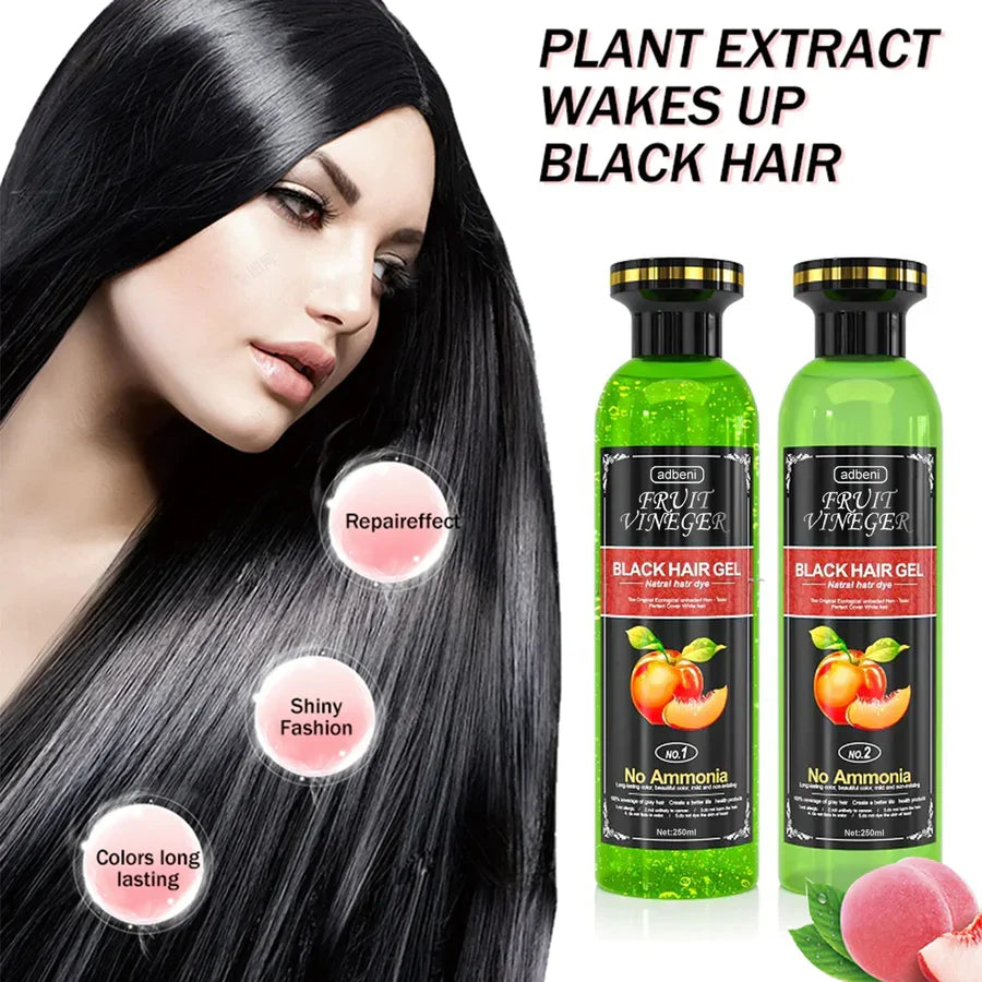 Natural Fruit Vineger Black Gel Hair Color | Natural Hair Dye for Men & Women | No Ammonia & No PPD, Long-Lasting, Gentle on Scalp | 100% Gray Hair Coverage