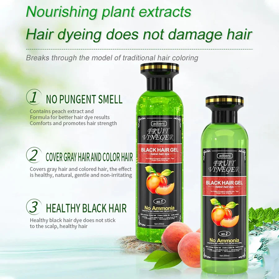 Natural Fruit Vineger Black Gel Hair Color | Natural Hair Dye for Men & Women | No Ammonia & No PPD, Long-Lasting, Gentle on Scalp | 100% Gray Hair Coverage