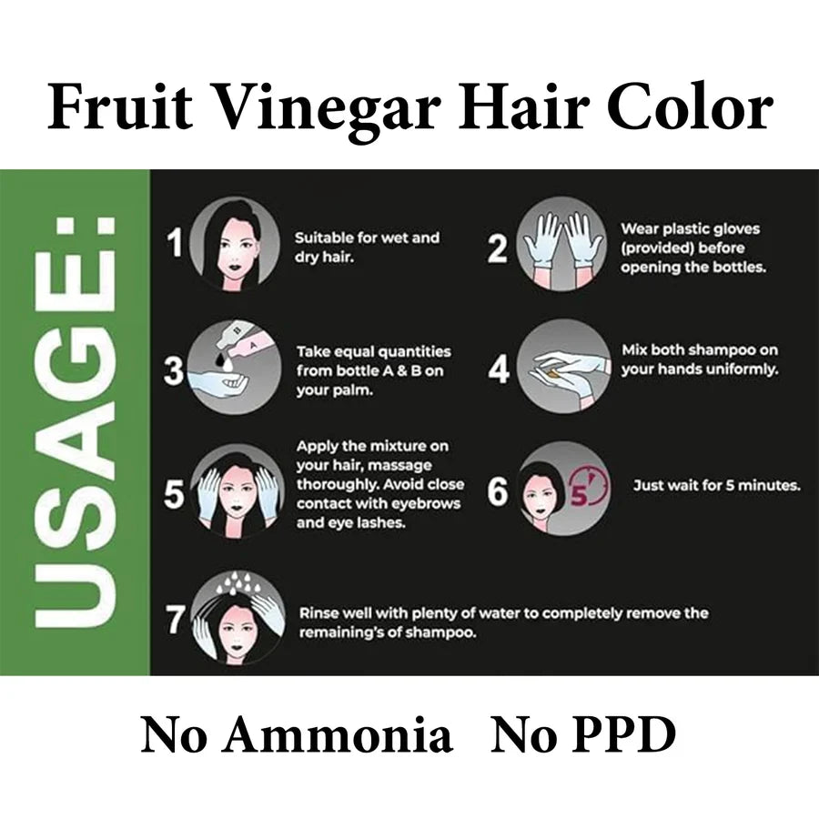 Natural Fruit Vineger Black Gel Hair Color | Natural Hair Dye for Men & Women | No Ammonia & No PPD, Long-Lasting, Gentle on Scalp | 100% Gray Hair Coverage